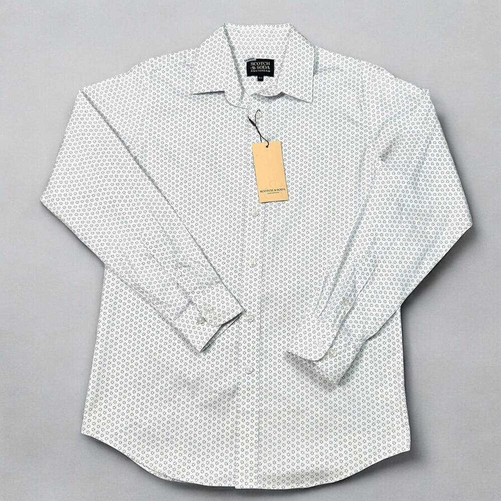 NWT Scotch & Soda Amsterdam Dress Shirt Sz 15.5 32/33 Geometric Blue Multi $180